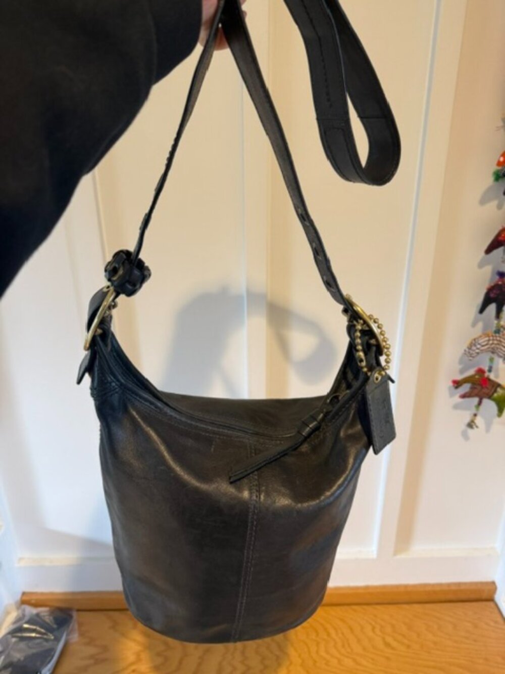 Coach Bleecker 11422 Black Leather Tattersall Bucket Bag Y2K